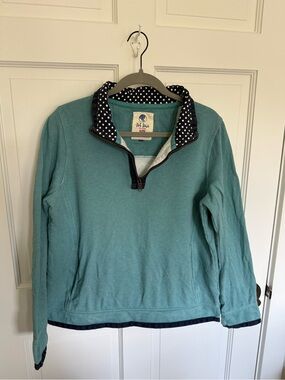 Fat Face Teal 1/4 Zip Pullover with Polka Dot Trim